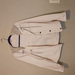 White Jean jacket with attached gray hoodie 😍